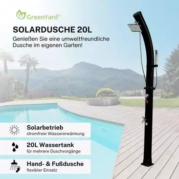 GreenYard Solardusche mit Handbrause, 20L Tank