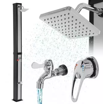 ML-Design Solardusche 40L eckig 217cm mit Fu&szlig;dusche, silber-schwarz