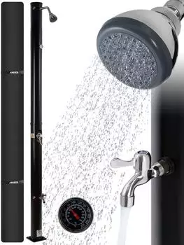 Arebos Solardusche 20L, 221cm, Thermometer & Fu&szlig;dusche, schwarz