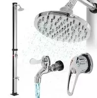 Solardusche 20 L 210cm Rund Mit Fu&szlig;dusche Und Regenduschkopf, Silber-schwarz, Warmes