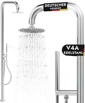 LAWA Living and Lifestyle Gartendusche V4A Edelstahl, warm/kalt, mit Handbrause (S317)
