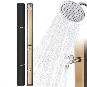 Arebos Solardusche 35L inkl. Montagematerial & Abdeckhaube schwarz-gold