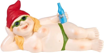 Brubaker FKK Zwergen-Dame nackt liegend mit Bier Sonnenbrille 24 cm (88147)