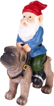 Brubaker Gartenzwerg reitet mit Sattel auf Mops 26 cm (88128)