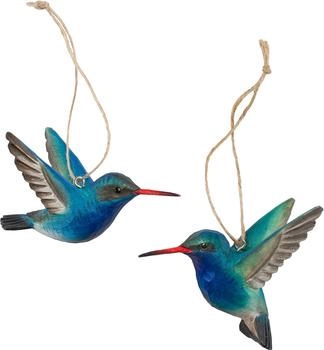 Wildlife Garden DecoBirds Handgeschnitzter Vogel, Breitschnabelkolibri - Blau (WG4674)