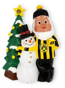 BVB Gartenzwerg mit Schneemann und Tannenbaum, Polyresin, Schwarz-Gelb (25664300)
