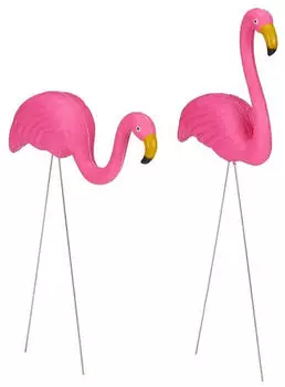 Relaxdays Flamingo Gartenfigur Teich Plastik wetterfest, 4er-Set