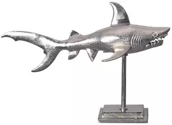Wohnling Dekofigur Hai Aluminium Silber 70cm mit Sockel (WL7.170)