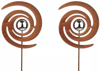 kobolo FINJA Gartenstecker Spiralform Rostoptik Edelstahlkugel, 2er-Set (148cm)