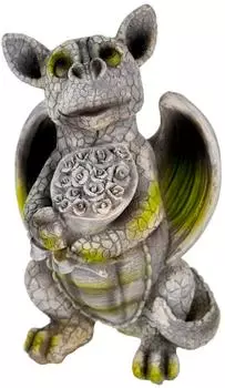 Kremers Schatzkiste Gartenfigur Drache mit Blumenstrauß 25cm