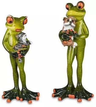 Formano Dekofigur Froschpaar mit Haustieren, hellgrün, 2er-Set