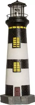 Lemodo Solar-Leuchtturm Gartenfigur handgemalt schwarz/weiß 82cm (HL001_S)