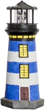 Lemodo Solar-Leuchtturm Gartenfigur handgemalt blau/weiß 37cm (HL002_B)