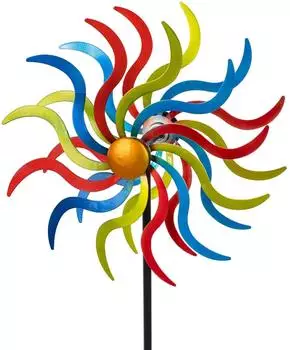 Formano Windrad Gartenstecker bunte Wellen, Metall, kugelgelagert, Ø30cm/H123cm