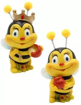 Dekohelden24 Bienenpaar mit Honigtopf Gartenfigur 2er-Set, Polyresin (226795-2erHonig)