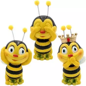 Dekohelden24 Bienen-Figuren Set "Nichts sehen, hören, sprechen" 3-teilig, Polyresin (226796-3er)