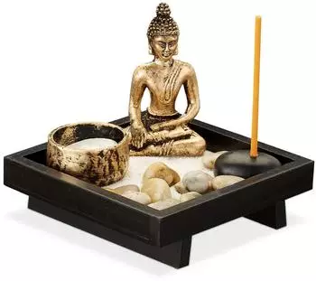 Relaxdays Zen Garten mit Buddha Braun/Schwarz 2er-Set