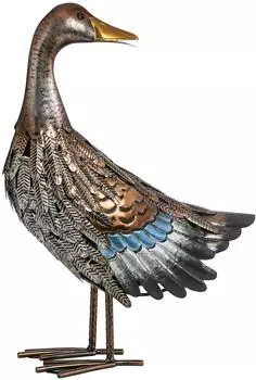 Dehner Gartenfigur Ente, Metall, silber/braun, 30x44x16cm (2080752)