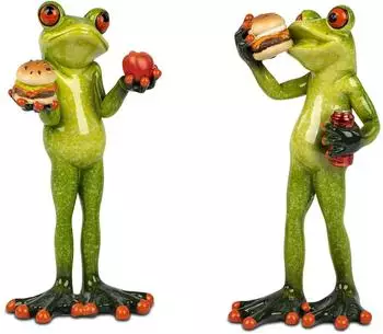 Formano Frosch mit Burger "Froschhausen" 2er Set, Kunststein, handbemalt, 16cm (768452)