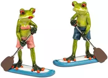 Formano Dekofiguren Frösche Stand-up-Paddler Kunststein, 2er-Set (Froschhause)