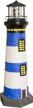 Lemodo Solar-Leuchtturm Gartenfigur handgemalt blau/weiß 82cm (HL001_B)