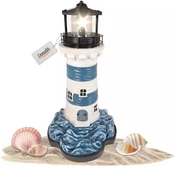 Lemodo Leuchtturm Blau/Weiß Solar mit rotierendem Leuchtfeuer, 43cm (HL028_B)