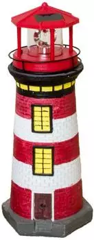 Lemodo Solar-Leuchtturm Gartenfigur handgemalt rot/weiß 37cm (HL002_R)