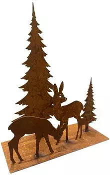 ZGM Deko-Figur Reh-Landschaft Winterszene Rost (697)