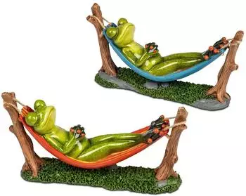 Formano Dekofigur Frosch liegend in Hängematte, Kunststein, grün (Froschhausen)