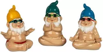 Formano Sunshine Yoga-Gartenzwerge 3er Set, Kunststein, handbemalt, 17cm (S25)