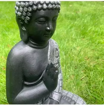 Wall-Art Sitzender Lao-Buddha Kunststein, schwarz-silber, 33cm