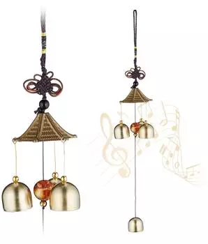 Relaxdays Windspiel Feng Shui 2er-Set, Metall, gold (7.5x39x7.5cm)