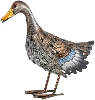 Dehner Gartenfigur Ente, Metall, silber/braun, 43x37x16cm (2080737)