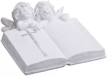 Relaxdays Grabengel mit Buch, Kunststein, wetter- & frostbeständig, weiß (10047242)