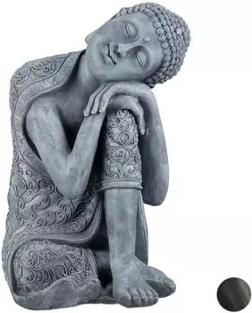 Relaxdays Buddha Figur geneigter Kopf, Keramik, grau, 60cm