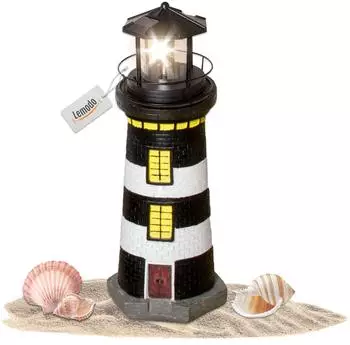 Lemodo Solar-Leuchtturm Gartenfigur handgemalt schwarz/weiß 37cm (HL002_S)