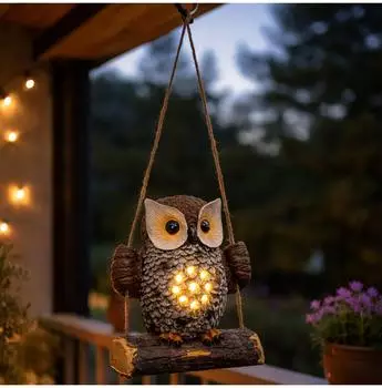 Spetebo Solar-Gartenfigur Eule auf Schaukel, warm weiß, 17cm (4965)