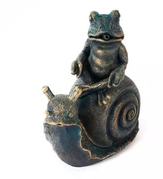 Esotec Wasserspeier Lilly & Nelly Schnecke mit Frosch Polyresin Altkupfer-Design (100775)