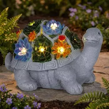 Haushalt International Schildkröten-Gartenfigur mit Solarleuchte, Kunststoff, IP44, 26x14,8x17cm (70549)