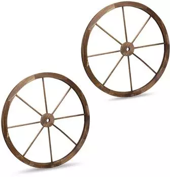 Relaxdays Speichenrad Gartendeko Holz, 2er Set (75cm)