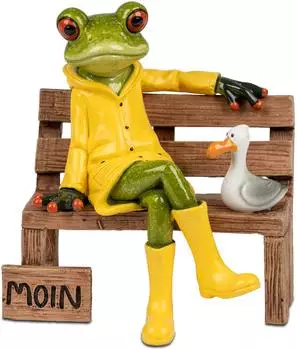 Formano Dekofigur Frosch "Moin" auf Bank mit M&ouml;we, 13cm