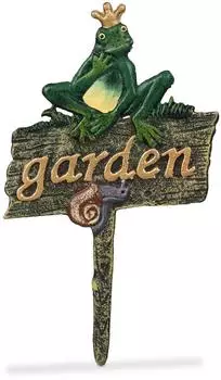 Relaxdays Gartenstecker "Garden" mit Frosch, Metall, bunt, 27,5x15,5cm