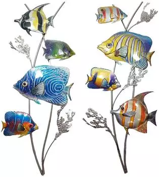 ETC Shop Wandobjekte Fische Design, Metall, bunt, 2er-Set (H 73cm)