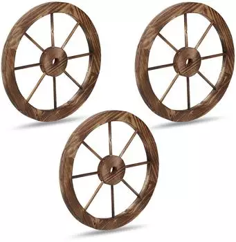 Relaxdays Wagenrad aus Holz, 3er Set, braun, 40x40x2,5cm (10046799)