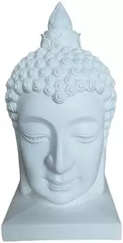 Relaxdays Buddha-Kopf Dekofigur 60cm, weiß, wetterfest