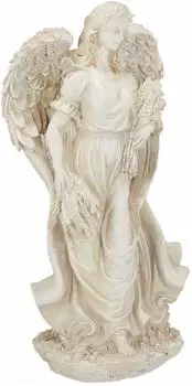 Relaxdays Grabengel stehend, Kunststein, creme-weiß, 46,5cm