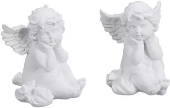 Relaxdays Grabengel 2er-Set, wetterfest, Polyresin, weiß, 10x7x9cm (10047238)