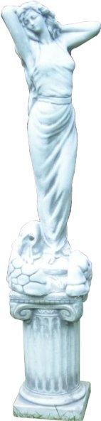 JS-GartenDeko Betonfigurfrau als Wasserspeier auf ionischer Säule