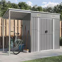 vidaXL Gartenhaus mit verl&auml;ngertem Dach Hellgrau 277 x 107 x 181 cm Stahl