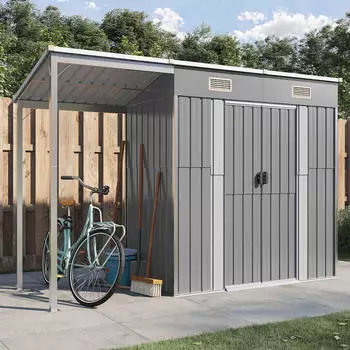 vidaXL Gartenhaus mit Schleppdach 277x110,5x181 cm Stahl Hellgrau (364525)
